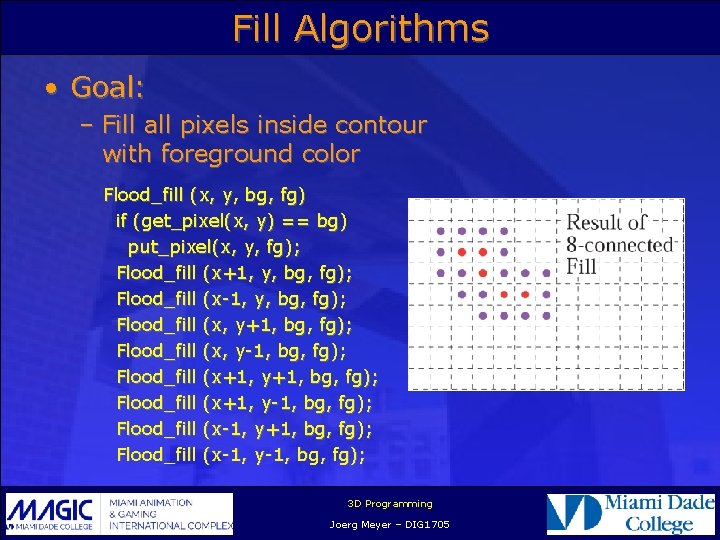 Fill Algorithms • Goal: – Fill all pixels inside contour with foreground color Flood_fill