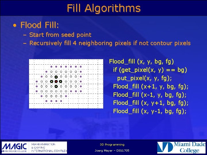 Fill Algorithms • Flood Fill: – Start from seed point – Recursively fill 4
