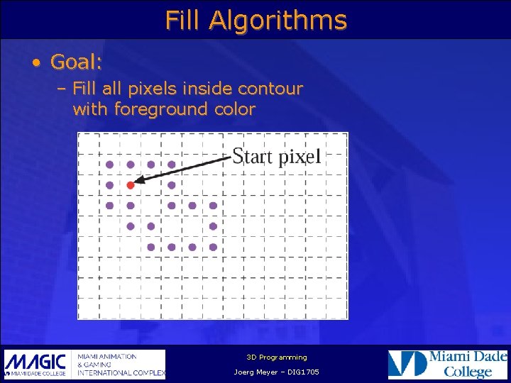 Fill Algorithms • Goal: – Fill all pixels inside contour with foreground color 3