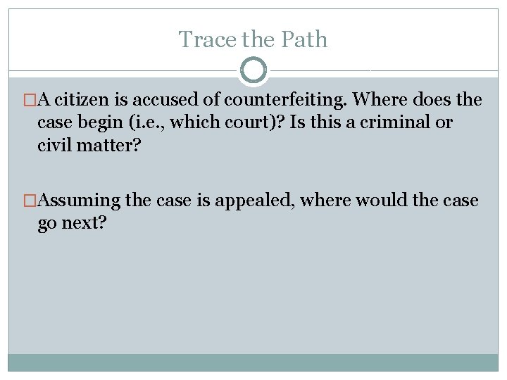 Trace the Path �A citizen is accused of counterfeiting. Where does the case begin Trace the Path �A citizen is accused of counterfeiting. Where does the case begin