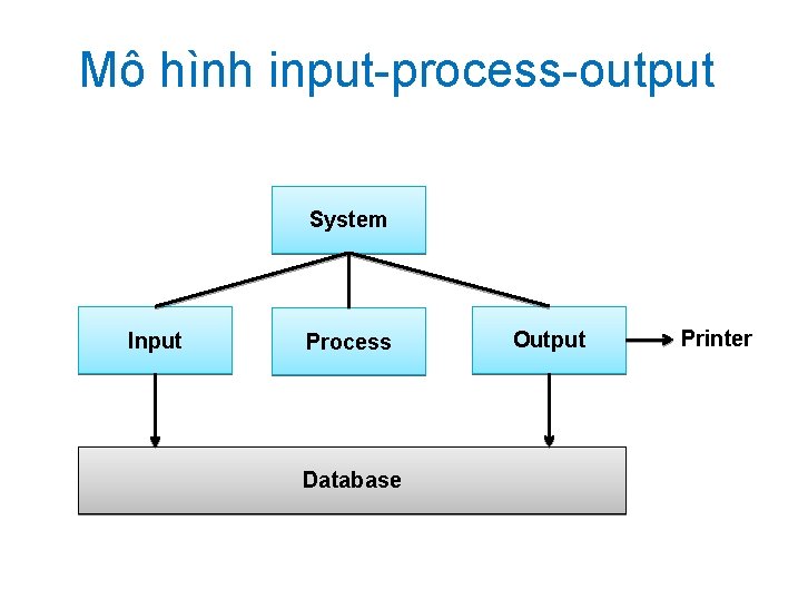 Mô hình input-process-output System Input Process Database Output Printer 