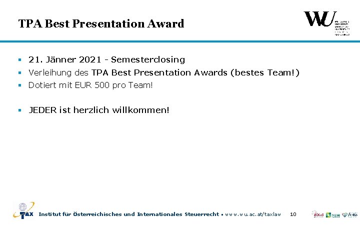 TPA Best Presentation Award § 21. Jänner 2021 - Semesterclosing § Verleihung des TPA