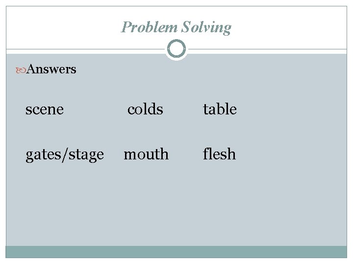 Problem Solving Answers scene colds table gates/stage mouth flesh 