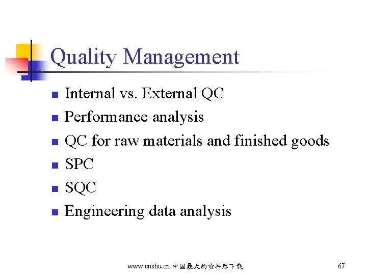 Quality Management n n n Internal vs. External QC Performance analysis QC for raw