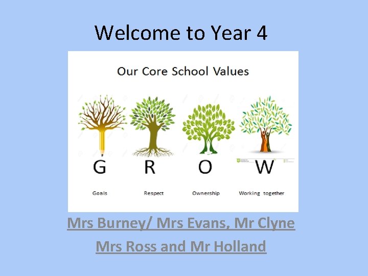 Welcome to Year 4 Mrs Burney/ Mrs Evans, Mr Clyne Mrs Ross and Mr