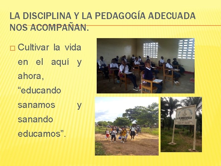 LA DISCIPLINA Y LA PEDAGOGÍA ADECUADA NOS ACOMPAÑAN. � Cultivar la vida en el