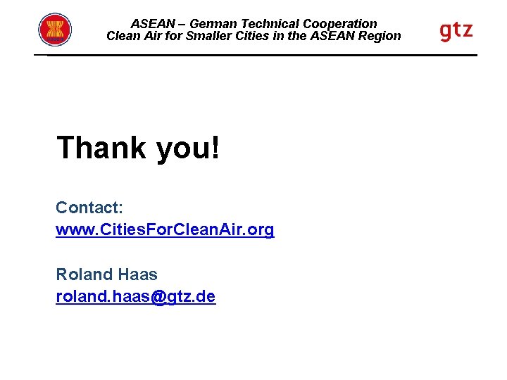 ASEAN – German Technical Cooperation Clean Air for Smaller Cities in the ASEAN Region