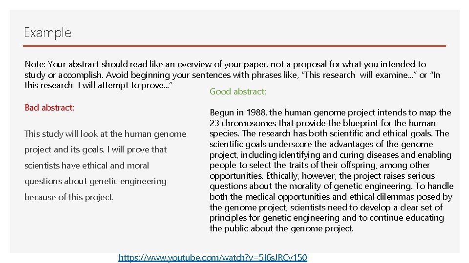 Example Note: Your abstract should read like an overview of your paper, not a