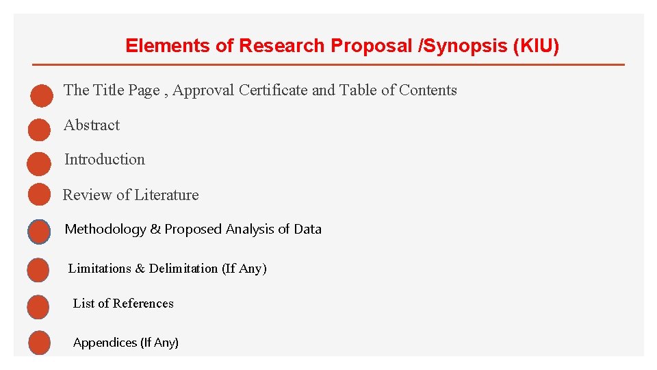 Elements of Research Proposal /Synopsis (KIU) The Title Page , Approval Certificate and Table