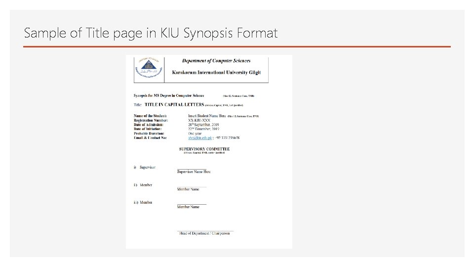 Sample of Title page in KIU Synopsis Format 