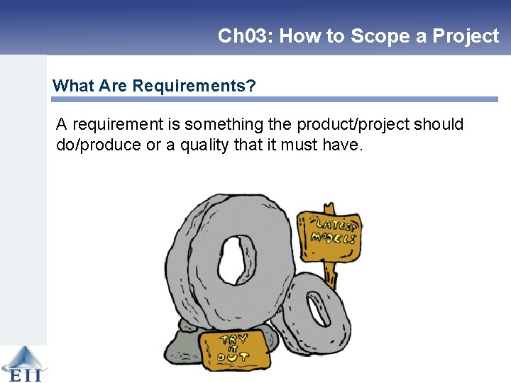 Ch 03: How to Scope a Project What Are Requirements? A requirement is something