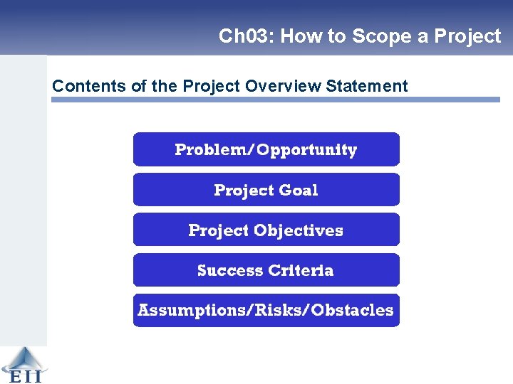 Ch 03: How to Scope a Project Contents of the Project Overview Statement 