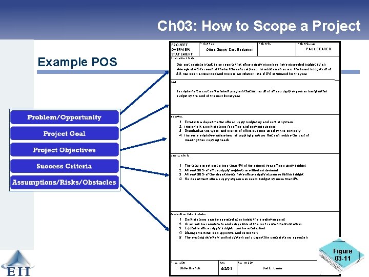 Ch 03: How to Scope a Project Example POS PROJECT OVERVIEW STATEMENT Project Name