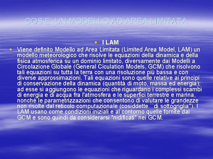 COS’E’ UN MODELLO AD AREA LIMITATA § I LAM § Viene definito Modello ad COS’E’ UN MODELLO AD AREA LIMITATA § I LAM § Viene definito Modello ad