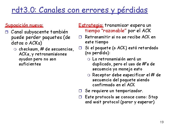 rdt 3. 0: Canales con errores y pérdidas Suposición nueva: Canal subyacente también puede