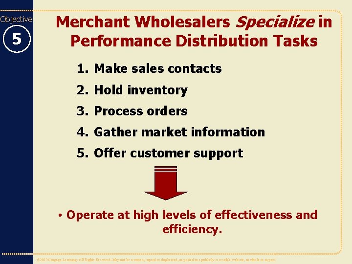 Objective 5 Merchant Wholesalers Specialize in Performance Distribution Tasks 1. Make sales contacts 2.