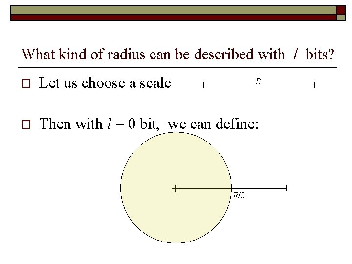 What kind of radius can be described with l bits? o Let us choose