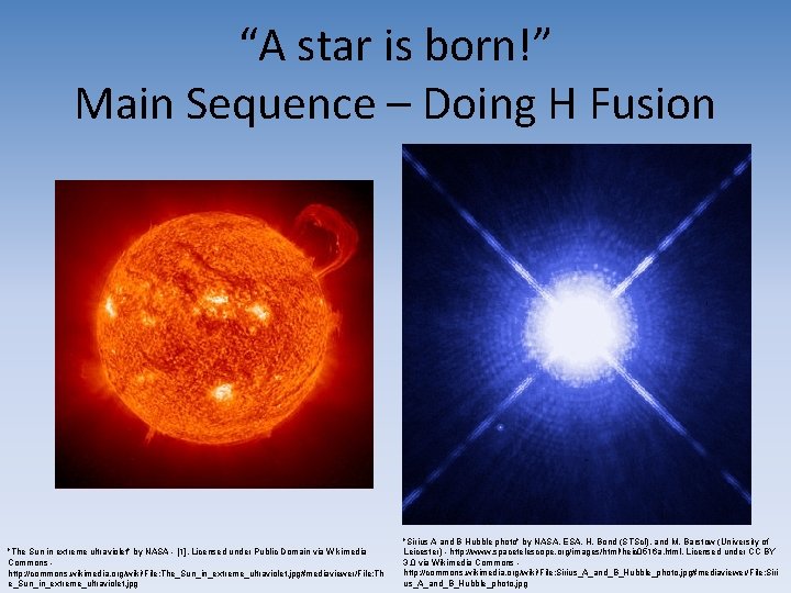 “A star is born!” Main Sequence – Doing H Fusion "The Sun in extreme