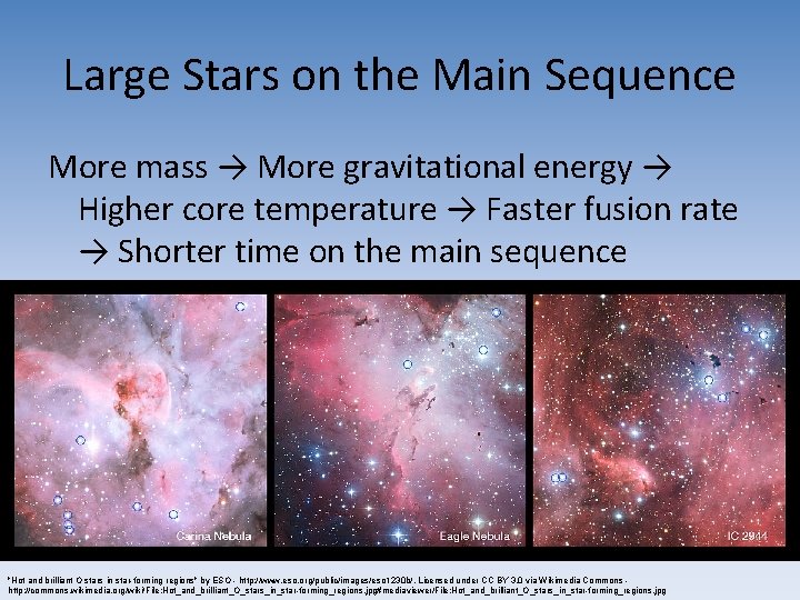 Large Stars on the Main Sequence More mass → More gravitational energy → Higher