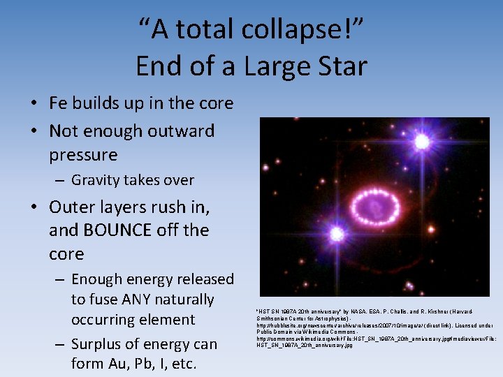 “A total collapse!” End of a Large Star • Fe builds up in the “A total collapse!” End of a Large Star • Fe builds up in the
