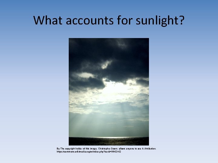 What accounts for sunlight? By The copyright holder of this image, Christopher Down, allows