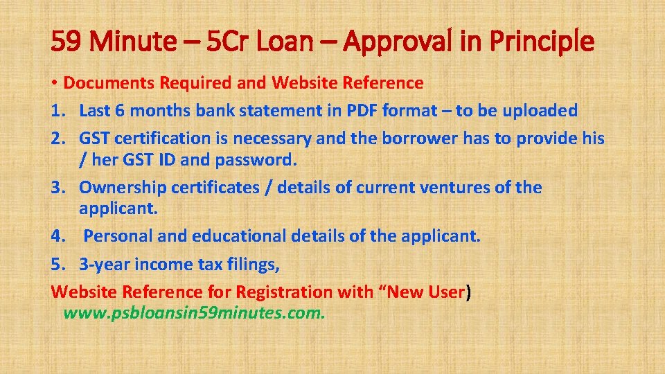 59 Minute – 5 Cr Loan – Approval in Principle • Documents Required and