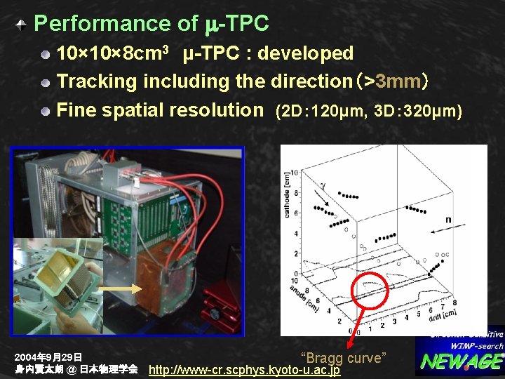 Performance of m-TPC 10× 8 cm 3　μ-TPC : developed Tracking including the direction（>3 mm）