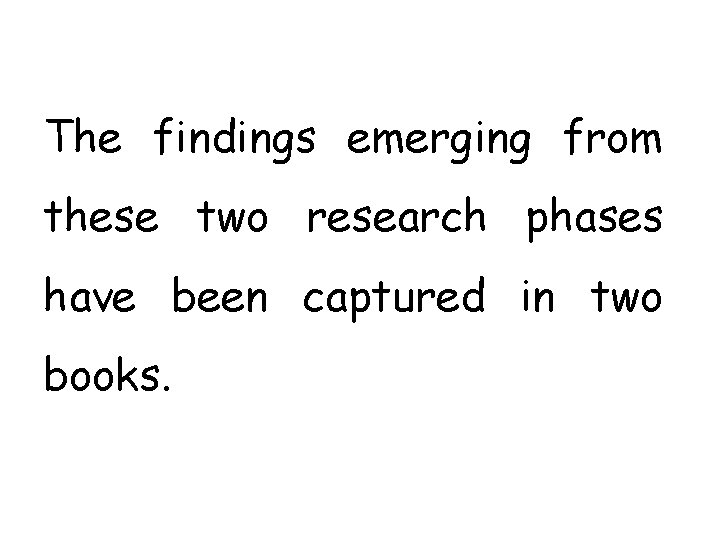 The findings emerging from these two research phases have been captured in two books.