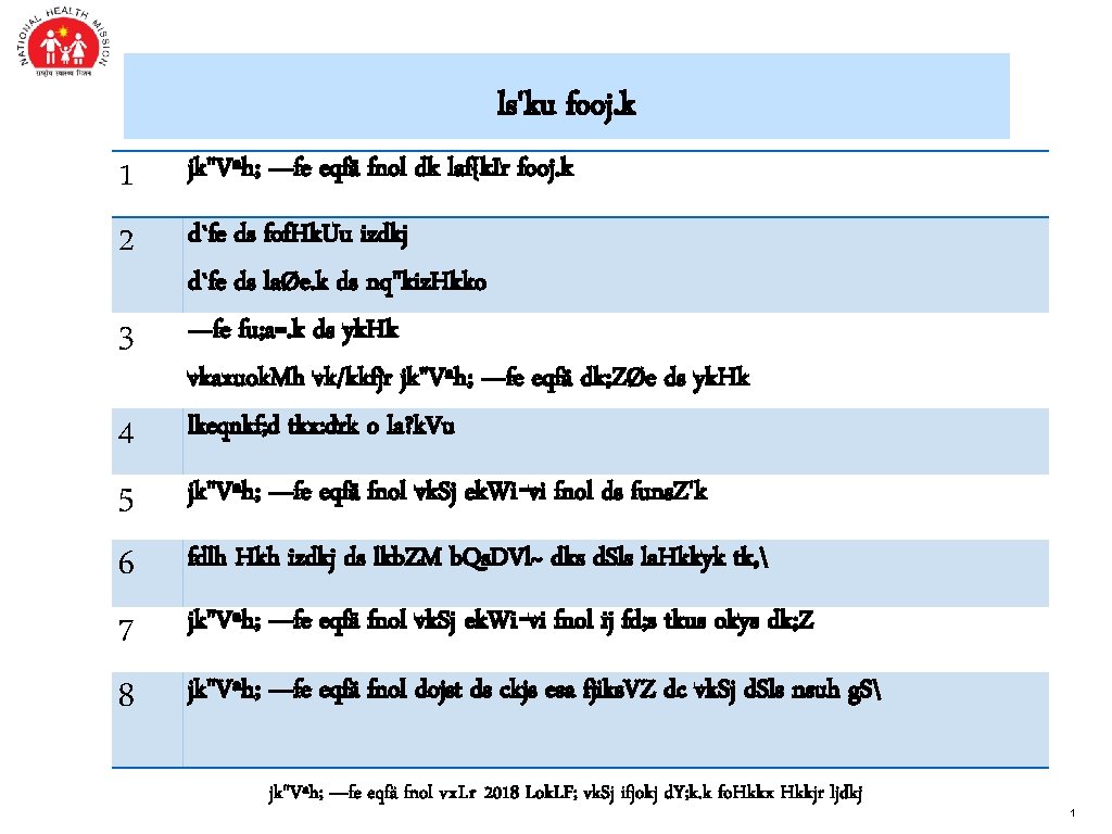 ls'ku fooj. k 1 2 3 4 5 6 7 8 jk"Vªh; —fe eqfä