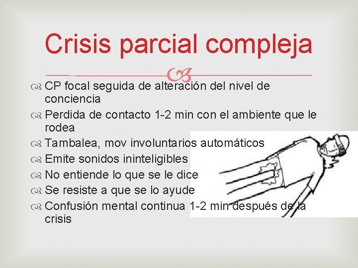 Crisis parcial compleja CP focal seguida de alteración del nivel de conciencia Perdida de