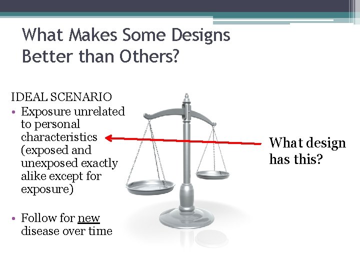 What Makes Some Designs Better than Others? IDEAL SCENARIO • Exposure unrelated to personal