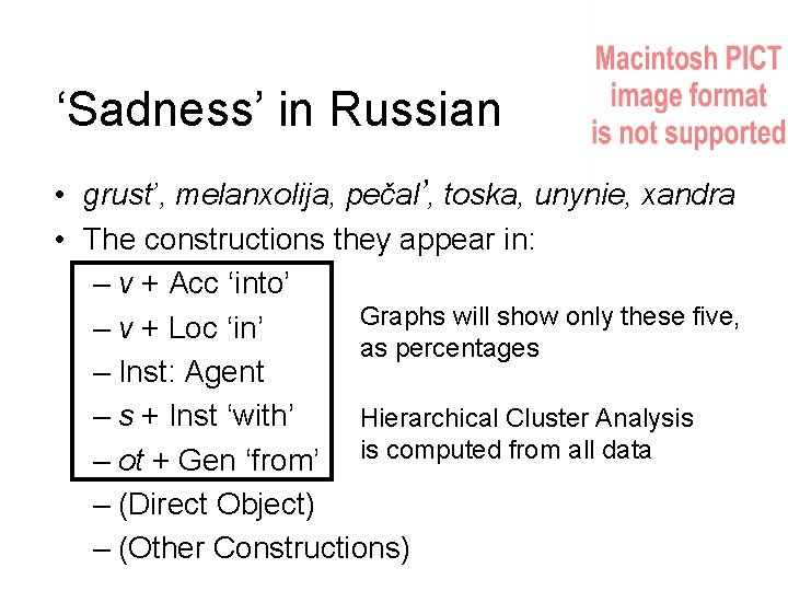 ‘Sadness’ in Russian • grust’, melanxolija, pečal’, toska, unynie, xandra • The constructions they