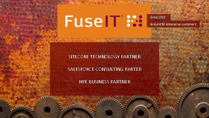 Since 1992 Around 50 enterprise customers SITECORE TECHNOLOGY PARTNER SALESFORCE CONSULTING PARTER HPE BUSINESS