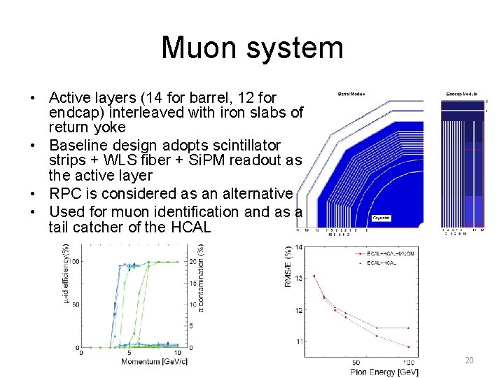 Muon system • Active layers (14 for barrel, 12 for endcap) interleaved with iron