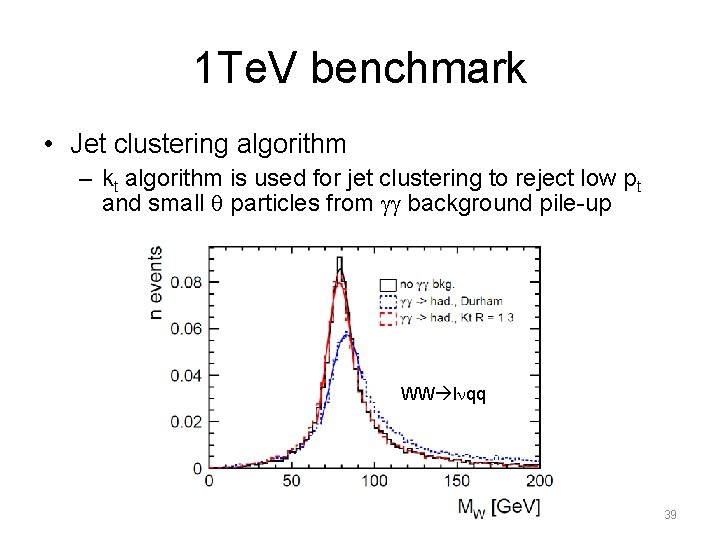 1 Te. V benchmark • Jet clustering algorithm – kt algorithm is used for