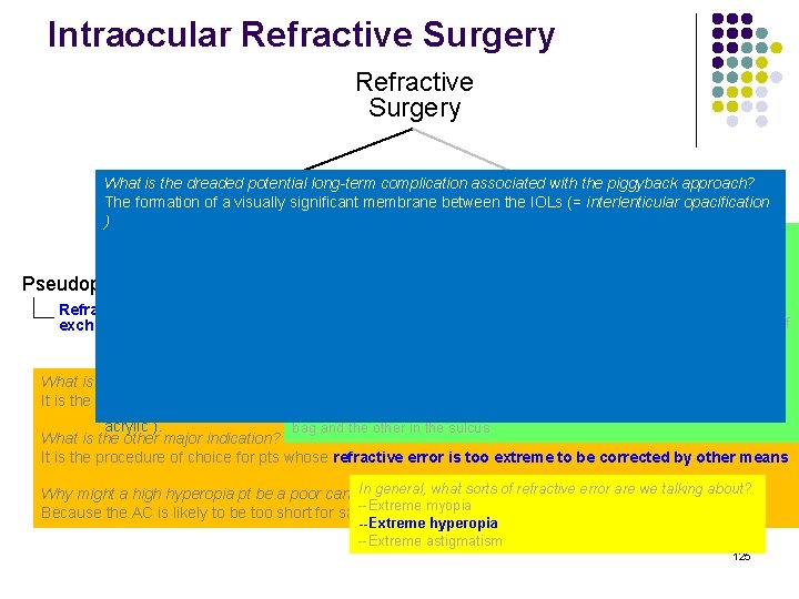 Intraocular Refractive Surgery What is the dreaded potential long-term complication associated with the piggyback