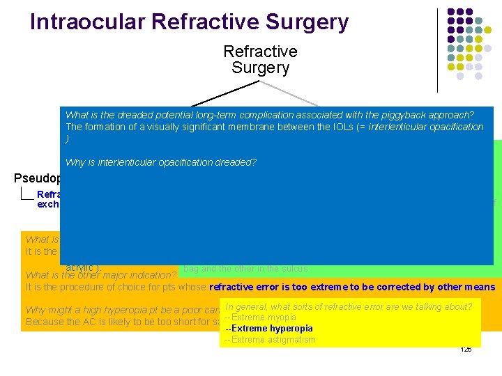 Intraocular Refractive Surgery What is the dreaded potential long-term complication associated with the piggyback