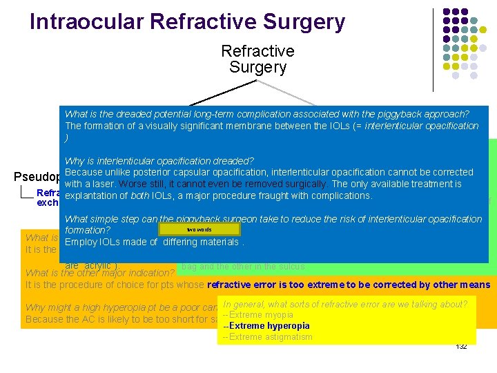 Intraocular Refractive Surgery What is the dreaded potential long-term complication associated with the piggyback