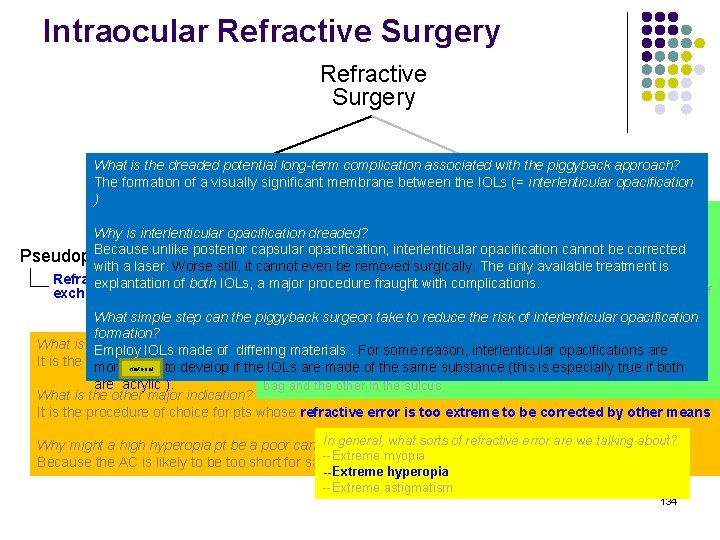 Intraocular Refractive Surgery What is the dreaded potential long-term complication associated with the piggyback