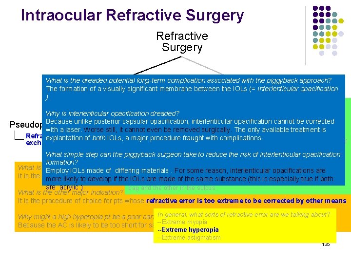 Intraocular Refractive Surgery What is the dreaded potential long-term complication associated with the piggyback