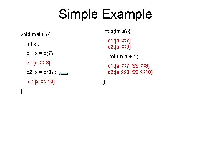 Simple Example void main() { int p(int a) { c 1: [a 7] c