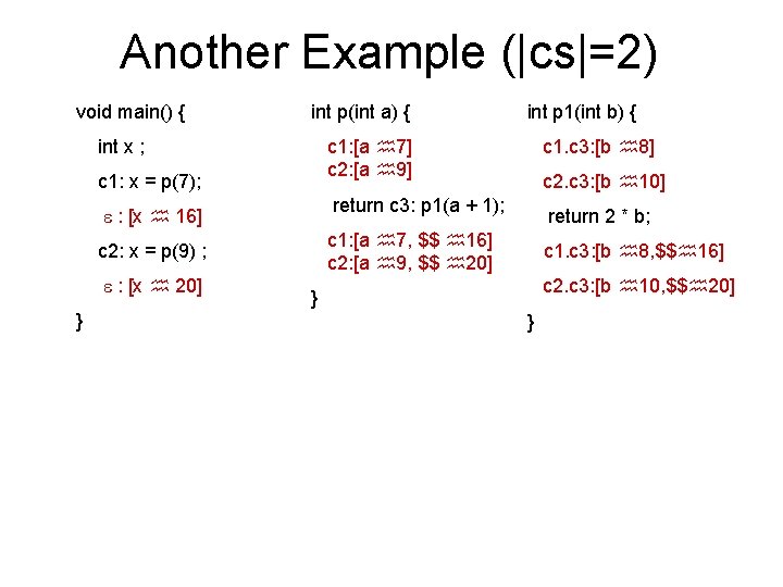 Another Example (|cs|=2) void main() { int p(int a) { c 1: [a 7]