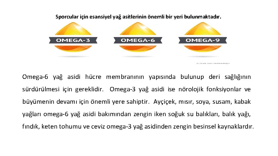 Sporcular için esansiyel yağ asitlerinin önemli bir yeri bulunmaktadır. Omega-6 yağ asidi hücre membranının