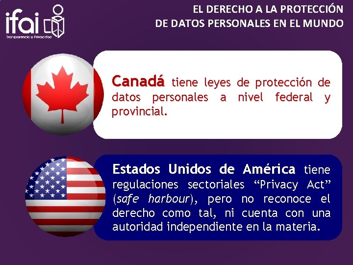 EL DERECHO A LA PROTECCIÓN DE DATOS PERSONALES EN EL MUNDO Canadá tiene leyes