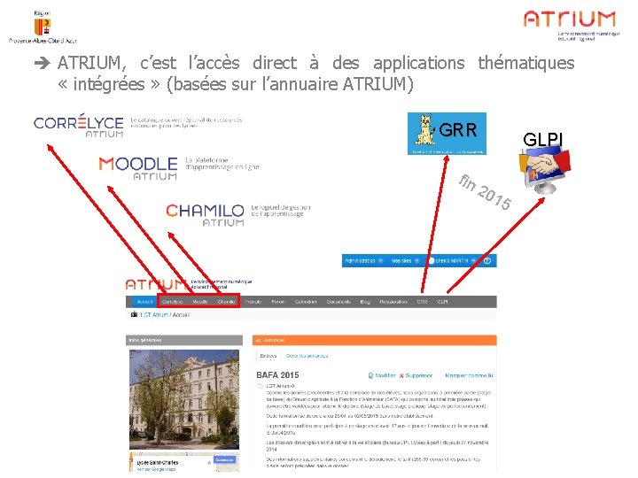  ATRIUM, c’est l’accès direct à des applications thématiques « intégrées » (basées sur