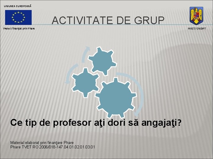 UNIUNEA EUROPEANĂ ACTIVITATE DE GRUP Proiect finanţat prin Phare Ce tip de profesor aţi