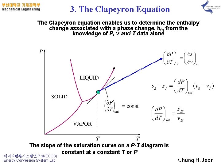 3. The Clapeyron Equation The Clapeyron equation enables us to determine the enthalpy change