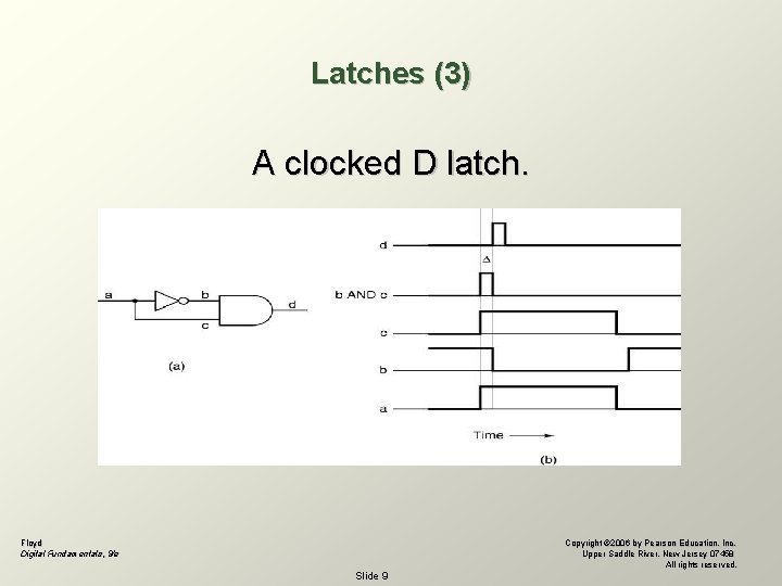 Latches (3) A clocked D latch. Floyd Digital Fundamentals, 9/e Copyright © 2006 by Latches (3) A clocked D latch. Floyd Digital Fundamentals, 9/e Copyright © 2006 by