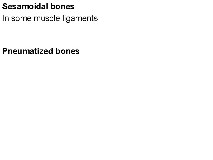 Sesamoidal bones In some muscle ligaments Pneumatized bones 