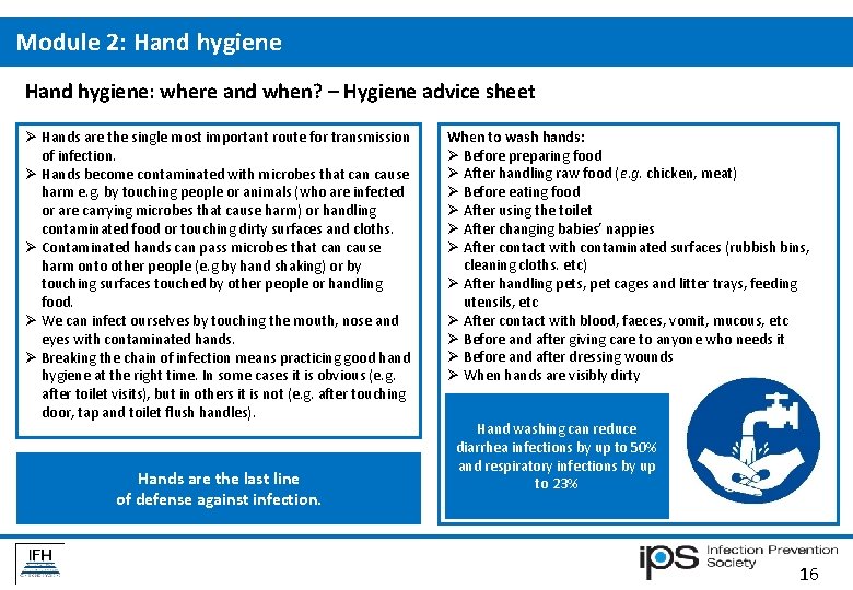 Module 2: Hand hygiene: where and when? – Hygiene advice sheet Hands are the Module 2: Hand hygiene: where and when? – Hygiene advice sheet Hands are the